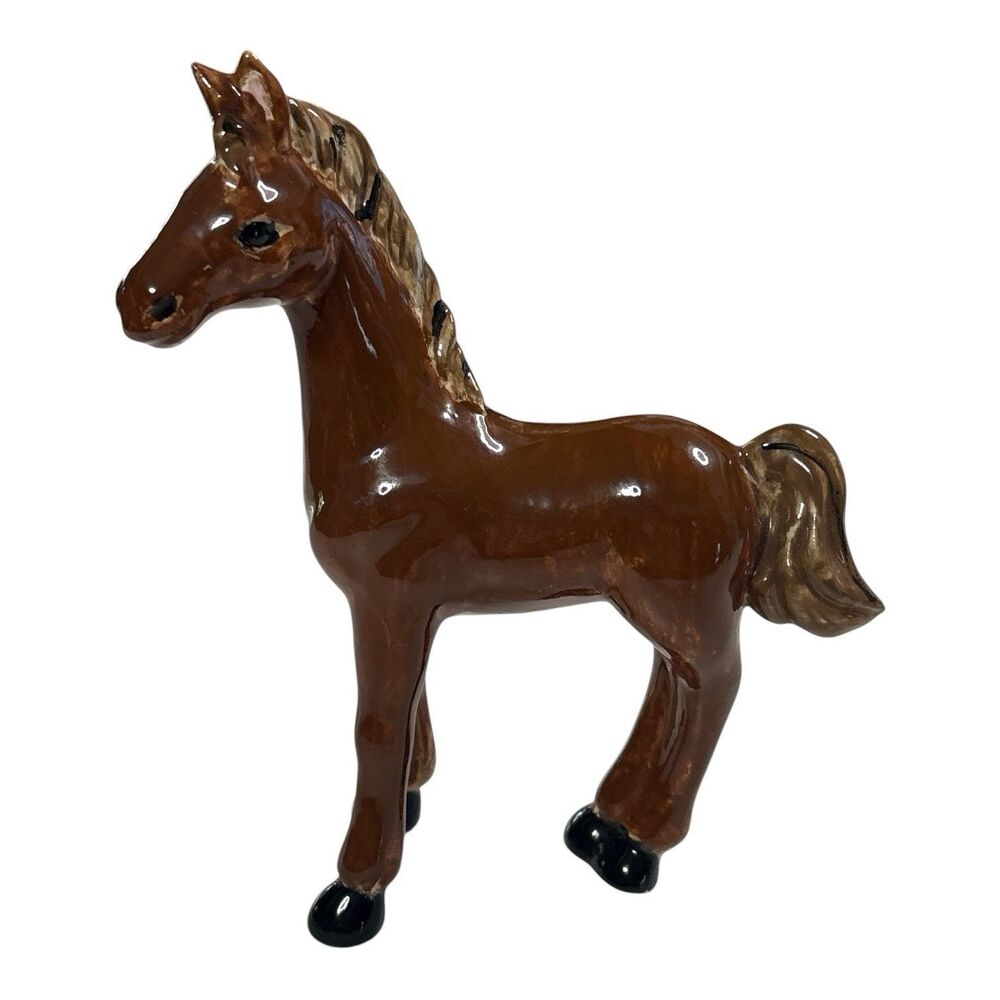 Vintage Hand Painted Ceramic Horse Figurine “Apollo” Glossy Brown 7” x 5”